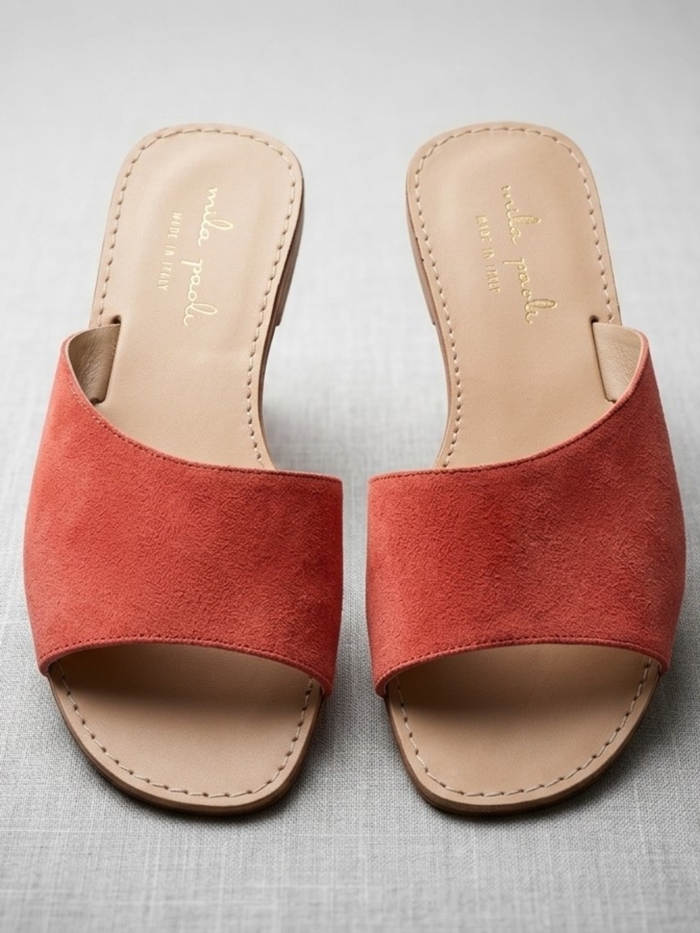 Suede Slide Sandals in Coral - Made in Italy Sz 8